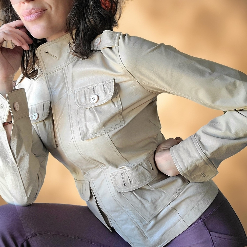 Women's Genuine Leather Cream Jacket Size XXS